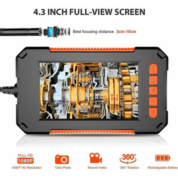 Borescope Camera, Pipe Inspection Camera, 1080P HD Industriell Borescope Vattentät 4,3 tums LCD-skärm 2600mAh Snake Cam