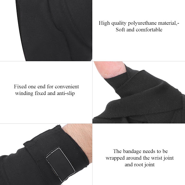 3M Sorte Polyurethan Bokse Håndbind Elastisk Kamp Sanda Muay Thai Sportsrem 3m