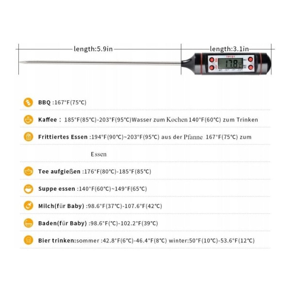 Husholdningstermometer Elektronisk digitalt madtermometer sort (-50℃～300℃)