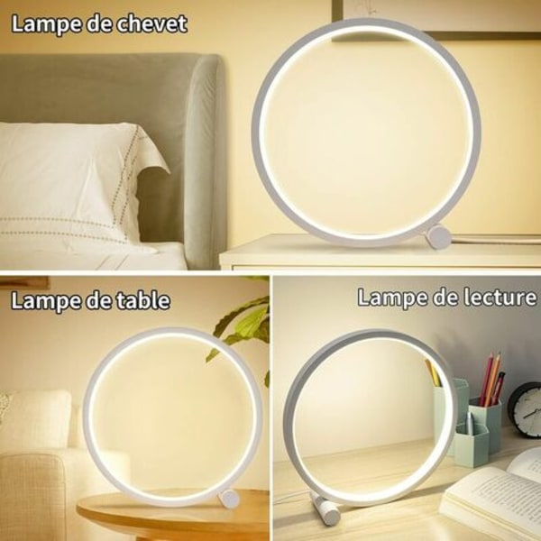 Led sengelampe Touch Ring Bordlampe Dæmpbar, Sengelampe Soveværelse 3 farver Dæmpbar 10 Lysstyrke Modern Circle Desi