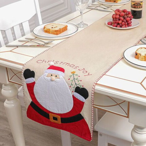 Julebordløber med julemandssnemandsdesign, broderet julehygge, rustik bordløber i bomuldslærred f