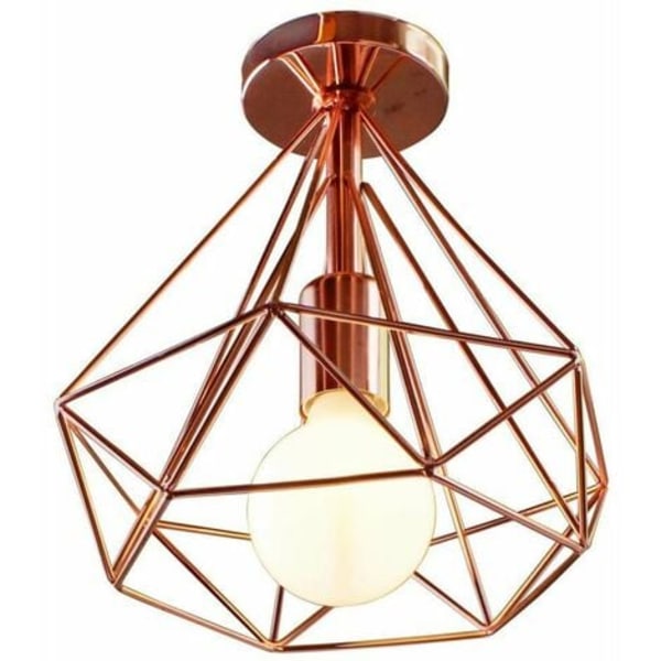Industriell taklampe retro bur diamantformet lampeskjerm 25cm E27 Rose gull