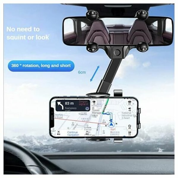 Biltelefonholder bil 360° drejelig og udtrækkelig biltelefonholder kompatibel med alle mobiltelefoner (sort)-