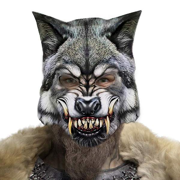 2X halloween julegave julegaver dekoration sted karneval fest maskerade dyr ulv maske (23*27 cm, blod tand eva ulv maske)