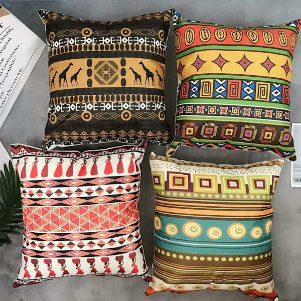 Cover, set med 4 eBomull och linne Dekorativt case i etnisk stil för hem i soffa sovrum 45 x 45 c