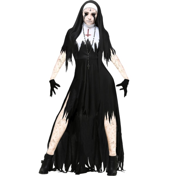 nunna kostym cosplay vampyr demon kostym halloween kostym L