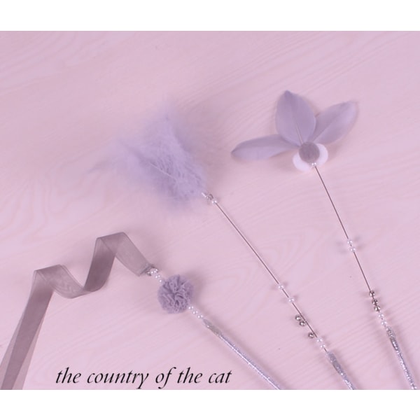 Husdjur handgjord Cat Funny Cat Stick, Bell Feather Funny Cat Stick, Fairy Stick, Cat Toy (grå tredelad set)