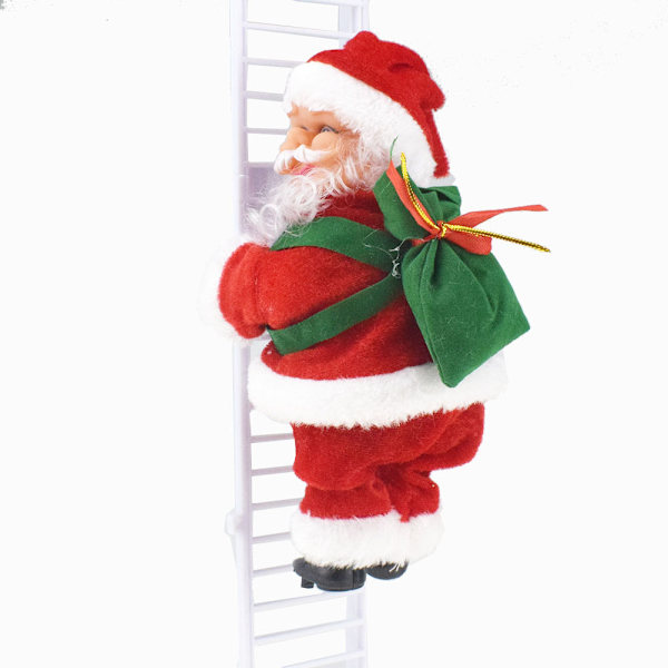Rolig elektrisk jultomte som klättrar på stege, klättrar på rep, klättrar på pärlor, jul leksaker, kreativ jultomte docka leksaker White ladder