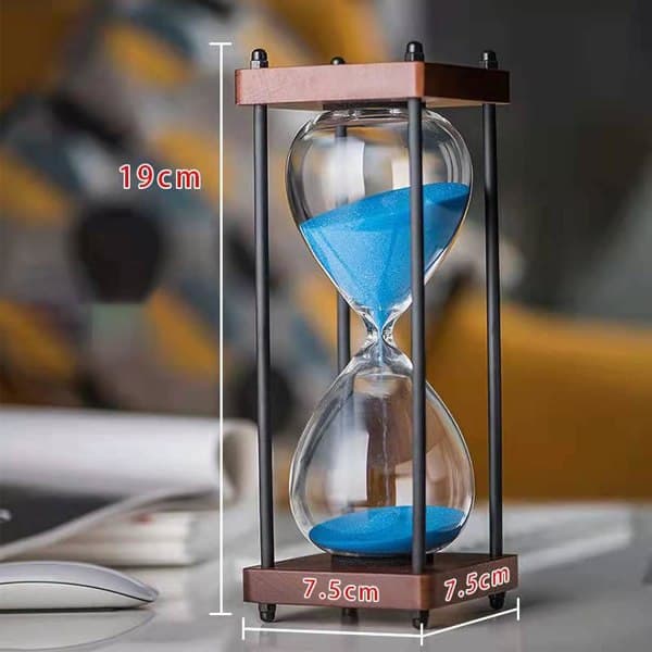 30 minutters stort timeglas i træ, sort sandglasdekoration blue