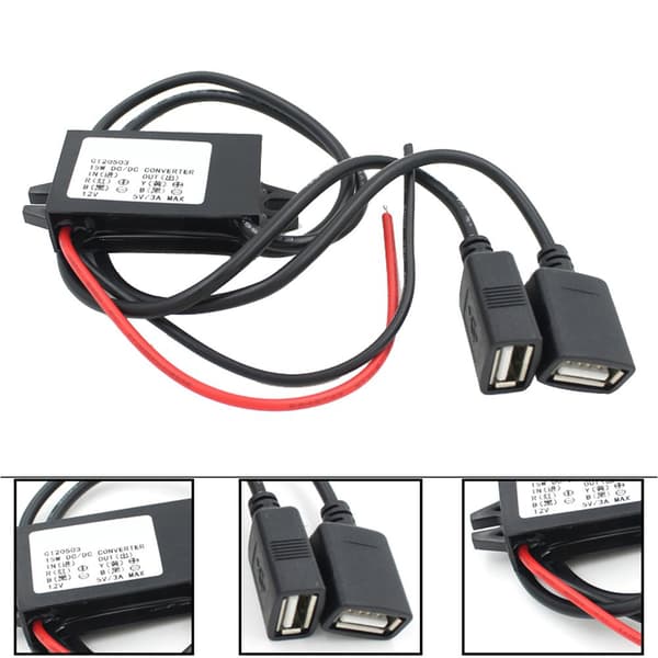 DC 12V til 5V 3A Konverter Dobbel USB til Bil Strømregulator Spenningsreduksjon