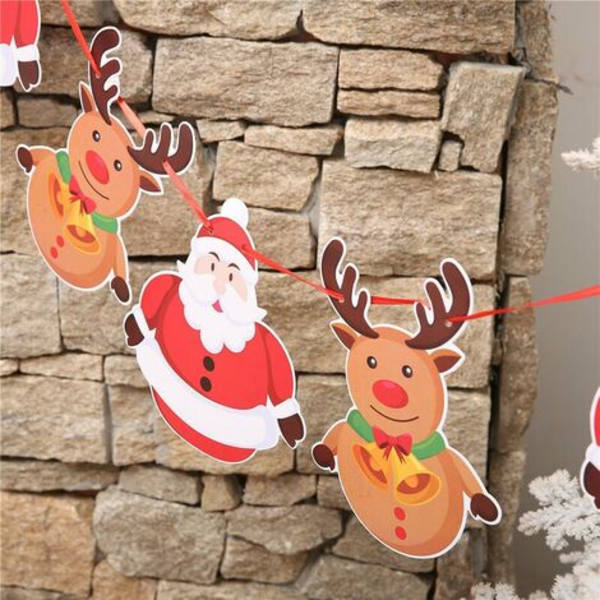 4st Papper Julbanderoller Hängande Flaggor Bunting Dörr Vägg Fönsterhängande Dekoration Ornament Hemkontor Hotellfest
