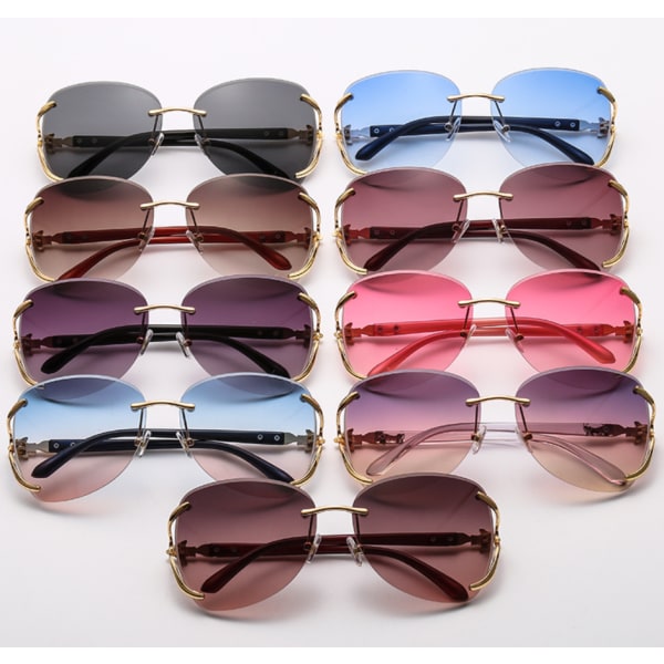 Fasjonable damesolbriller All-Match metallsolbriller uten innfatning Stilige solbriller (gullramme Progressive Grey),