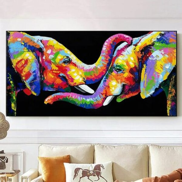Par elefanter Stuebilder Veggkunstplakater og utskrifter Abstrakte dyr Fargerike elefantlerretsmalerier 60