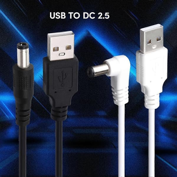 USB til DC5.5x2.5 strømkabel USB til DC5.5x2.1mm opladningskonverterkabel White Elbow