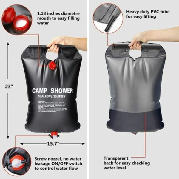 Trädgårdsdusch Solar Duschväska, 20L Solar Camping Dusch Utomhus Bärbar hopfällbar Duschväska med omkopplingsbar slangdusch
