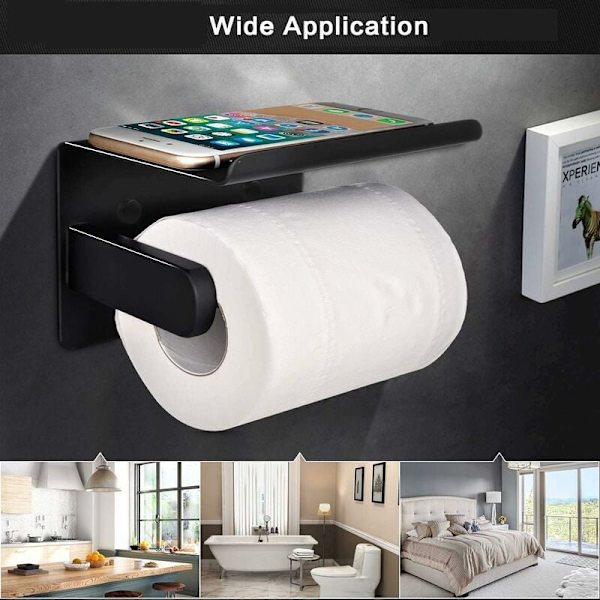 No Punching Hylle Matt Svart Toalettpapir Holder Mobiltelefon Holder Baderom Multi-Function Stand,