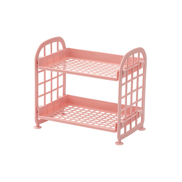 Skrivebordsstativ til kosmetiske smykker, dobbeltlags foldeopbevaringsstativ, enkelt opbevaringsstativ til hjemmekontorets badeværelsesstativ (pink),