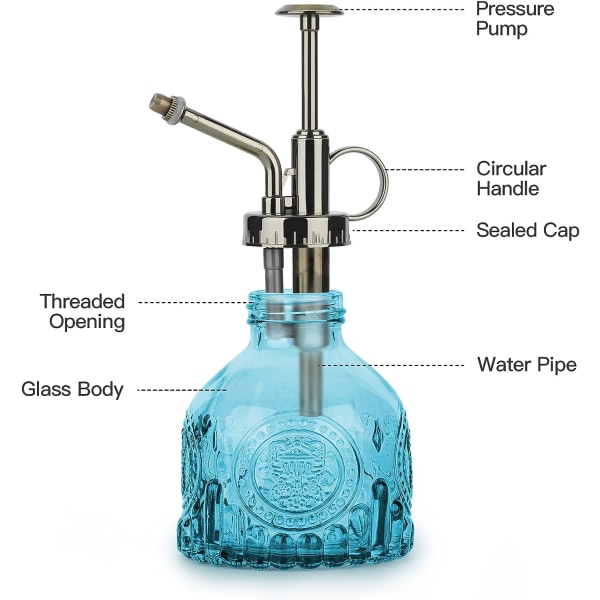 Europeisk handpressad vintage präglad vattenkanna av glas (blå),