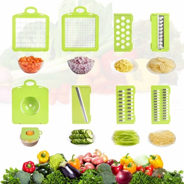 Grå och grön multifunktionell grönsaksskärare 33x12x12cm multifunktionell grönsaksskärare, skuren frukt och grönsaker,