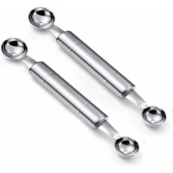 2 stk rustfrit stål dobbelthoved ske rustfrit stål frugtspatel multifunktionelt rustfrit stål køkkenværktøj