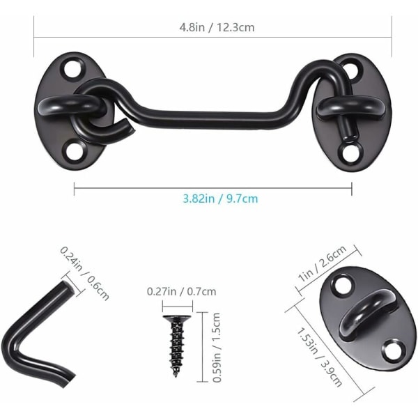 3st 4tums mattsvart vindkrok längd 100mm förtjockad rostfri vindkrok fönsterkrok gammaldags fönsterkrok