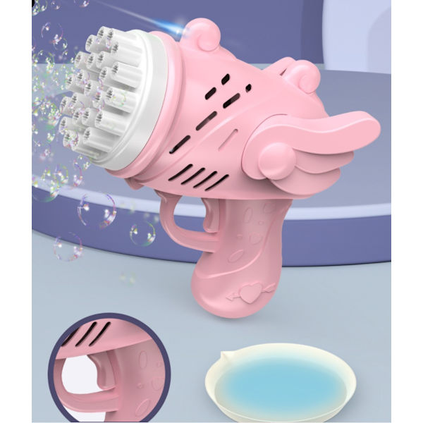 Manuelt blæsende boblelegetøj til børn med 23 hullers engleboblemaskine (pink light version en taske)