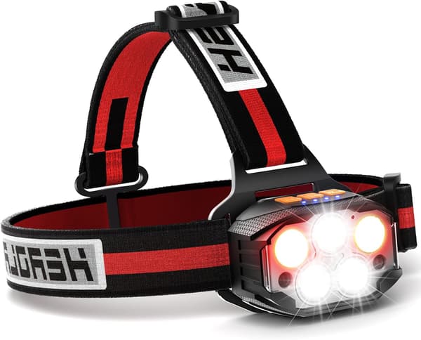 1100 Lumen USB Hodelykt - Sensorstyring med 7 Moduser og Rødt Lys | 90° Justerbar IPX4 for Løping (A+++)[ht]