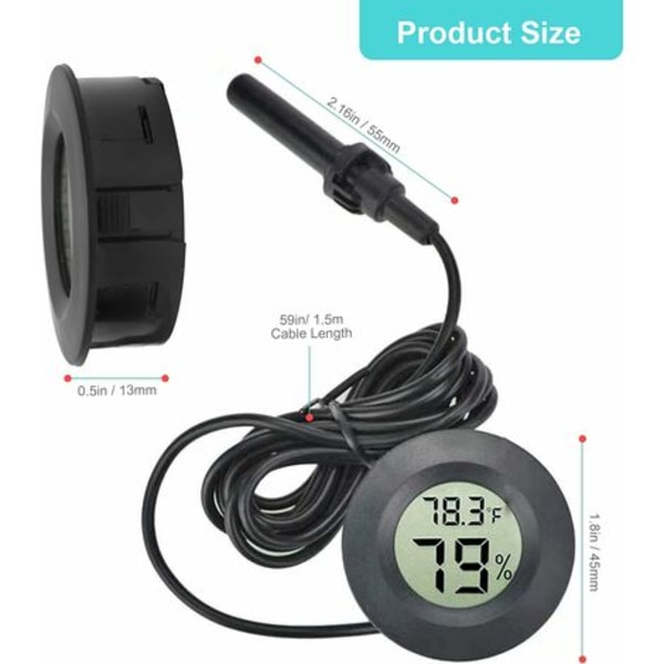 2-pack mini digitale hygrometer termometre, LCD display hygrometer med sonde til akvarium, krybdyr, skildpadde bur tank（B