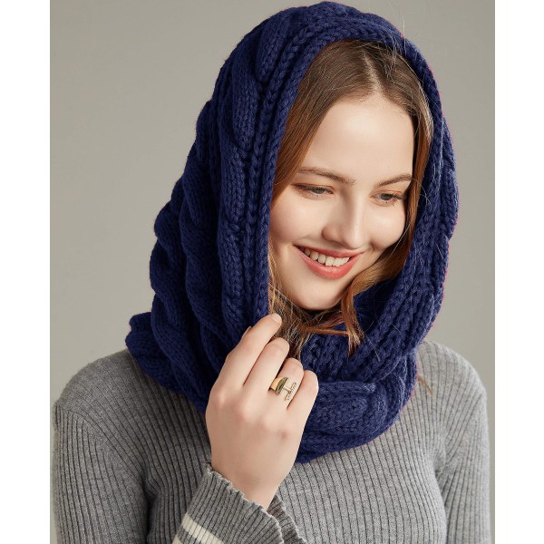 Dam Vinterstickad Infinity Scarf Mode Tjock Varm Circle Loop Skjerf Blue