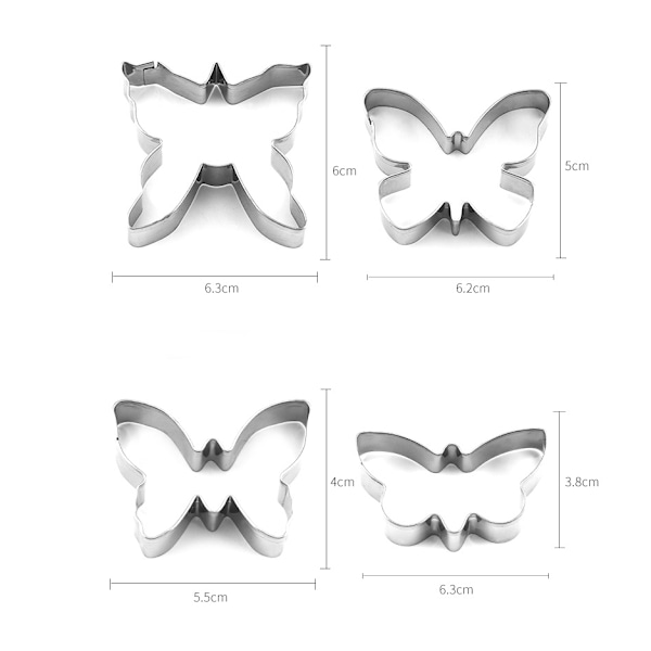 5 kpl ruostumattomasta teräksestä set, Creative Combo-leivontalaite, Butterfly- set,