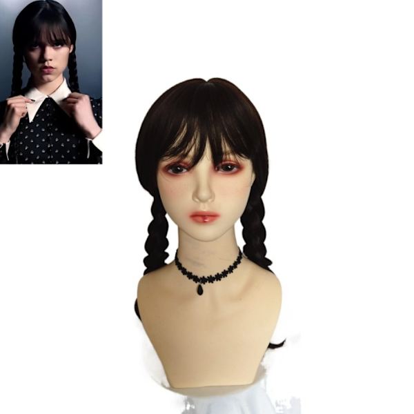Addams perheen animoitu peruukki musta kaksoisponinhäntä