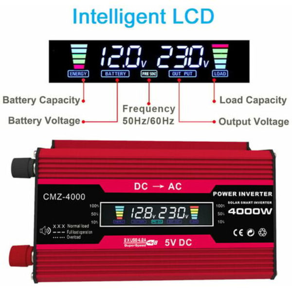 4000W Peak Power Modifisert Sine Wave Inverter Led Display 300W Nominell Power Inverter DC 12V Til AC 110V/220V Converter Power