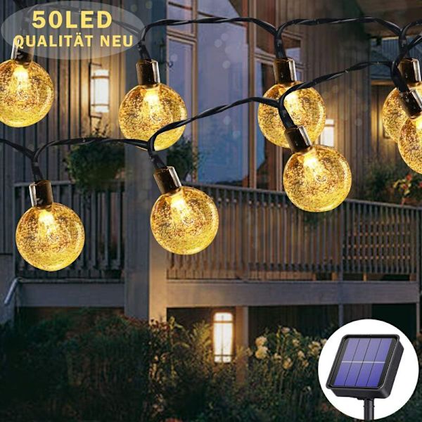 2,4 cm Bubble Ball Lys Varm Hvid 7m 50 Lys 8 Funktioner Solar Bubble Ball String Lights, til indendørs og udendørs, hol