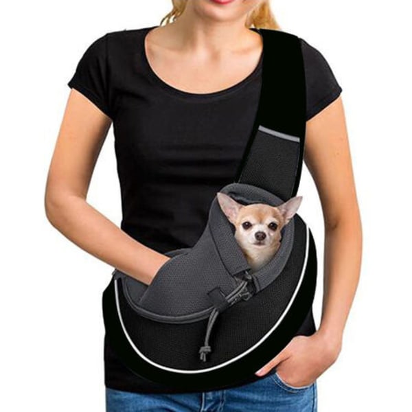 Pet Messenger Bag, Andas Mesh Axelväska för små husdjur, Katt och Hund Hands-Free Bag för resor, Svart