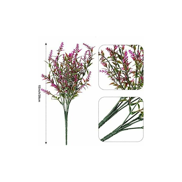 12 farver Bland og match kunstige lavendelbuske kunstige grønne lavendelblomster UV-resistente planter,