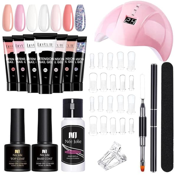 Poly Builder Gel Kit / Polygel med UV-lampe - Neglekunst Negler multifärg multicolor