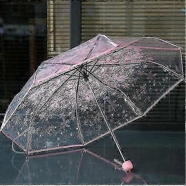 Transparent Klart Paraply Körsbärsblom(Rosa)