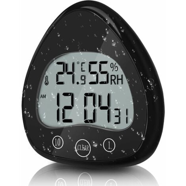 Badrumsklocka, Digital LCD-larm med vattentät touch-duschklocka, Vattentät Timers Termometer Bärbar LCD-skärm