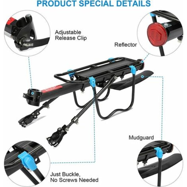 Bagerste cykelstativ med 50 kg kapacitet, justerbar MTB cykelstativholder sadelpind med vingereflektor til cykling Mountain Ca