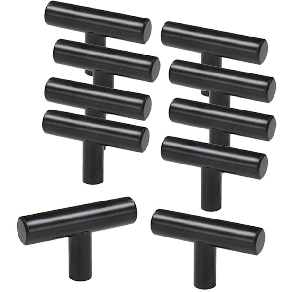 Set med 10 Skåpknopp Dörr T Bar Stick Lådor, Rostfritt stål Knopp Skåpdörr Sovrum Köksmöbler Svart - T