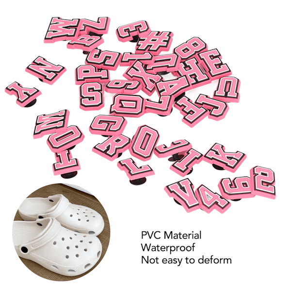 37 kpl vaaleanpunaisia PVC-kirjain- ja numerokenkäkoristeita koristeellisiin asusteisiin