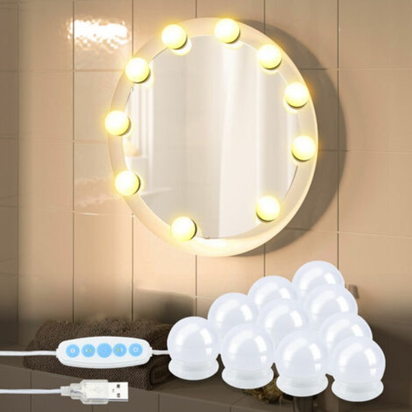 DIY LED Spegellampa 10 LED Dimbar Makeup USB Lampa 360° Belysning - Vit