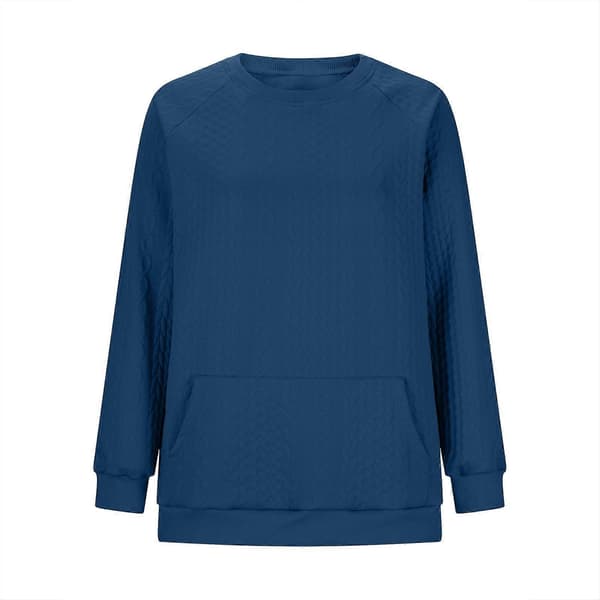 Dame Oversized Sweatshirt Afslappet Langærmet Rund Hals Tekstureret Løs Pullover Efterårsskjorte med Lommer Blå S Blue S