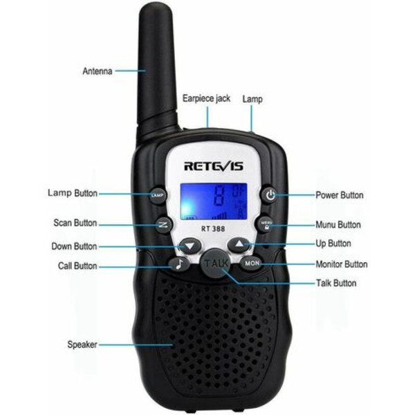 Retevis RT388 Walkie Talkie för barn, uppladdningsbar långdistansleksakspresent för 3-12 år gamla pojkar, VOX ficklampa, för camping,