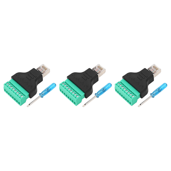3 stk. RJ45 Skrueklemmeadapter med hun-gevind til 8-bens netværksforbindelse - Ingen lodning påkrævet