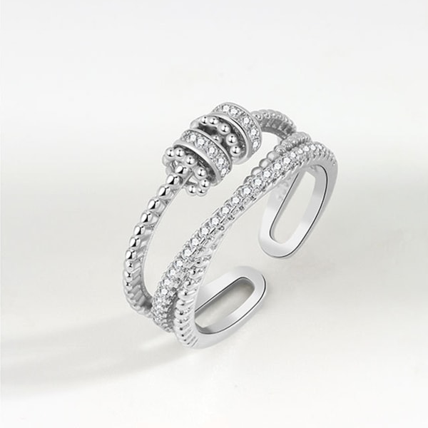 Snygg dubbellagerslegering öppen ring med dekorativa detaljer - Perfekt present till smyckesälskare White Gold