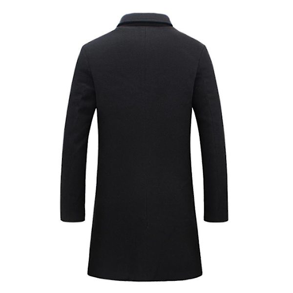 Mænd mellemlang uldfrakke Solid revers Mode Slim Fit Overfrakke L Black