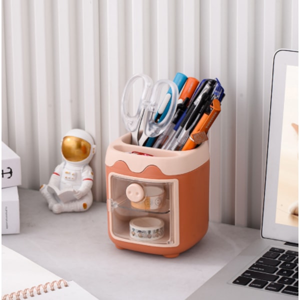 Kontorsskrivbord för tecknad pennhållare för smågrisar är en söt och funktionell förvaringslåda för högt värdepapper (orange),