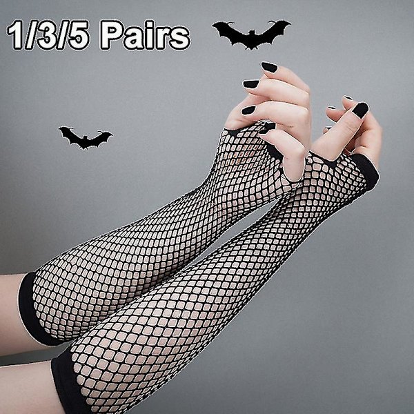 1/3/5 par Black Mesh Näthandskar Fingerlösa armbågslängder Handskar Bröllopsfest Disco Dans Kostym Cosplay Performance Långa vantar Black 3pairs