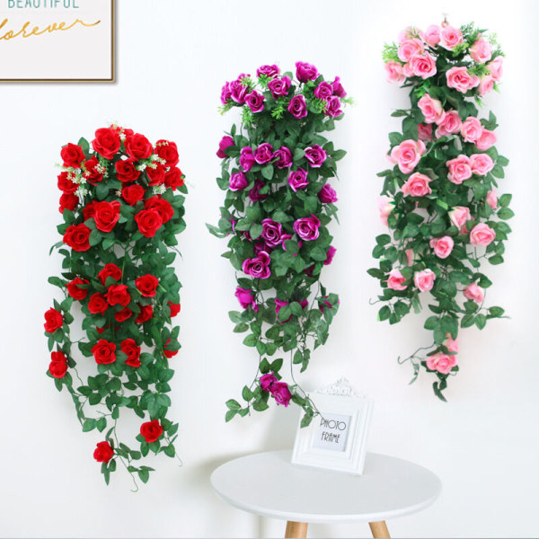Simulering Rose Plant Vægdekoration Simulering Blomster Rattan (lilla Rose Vægophæng 2 stk) til bolig- og haveindretning